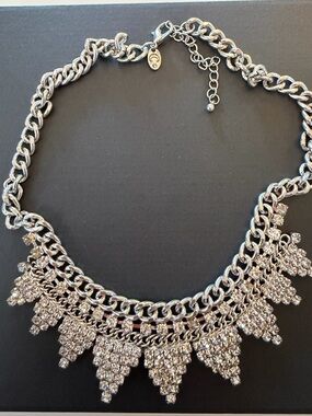 Silver Crystal Cluster Fringe Necklace - Women Jewelry